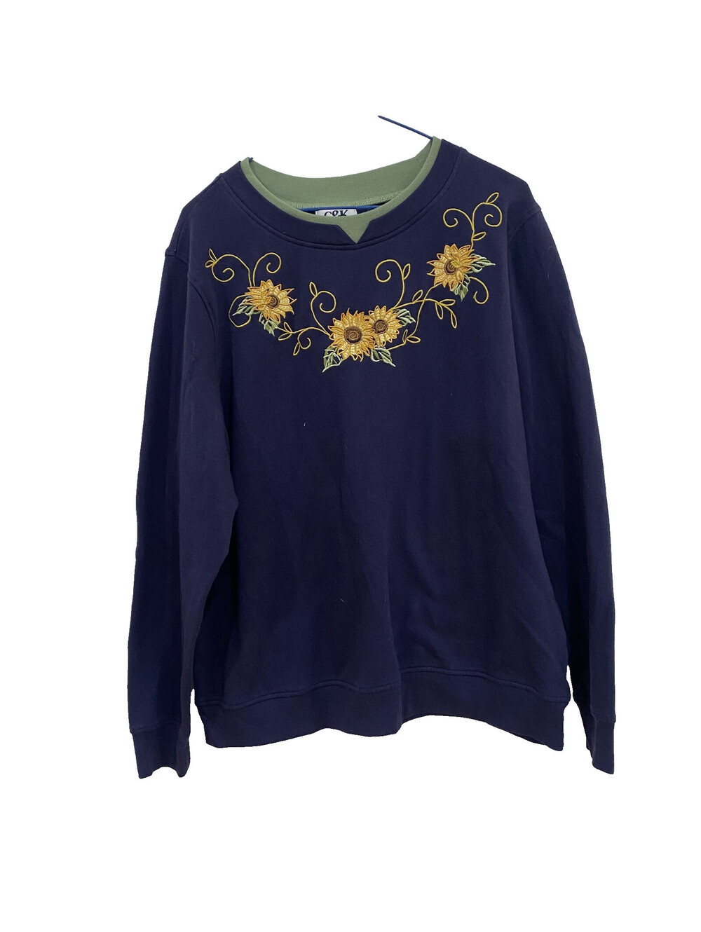 Vintage C&K Designs XL Sweatshirt Sunflower Summer Grandma Floral Embroidery